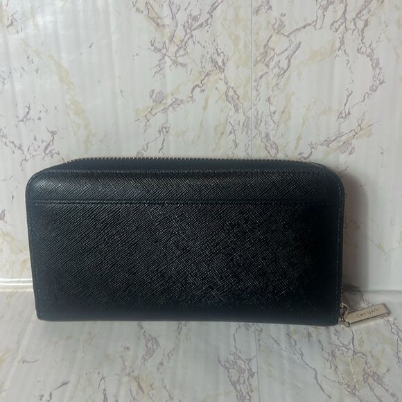 KATE SPADE BLACK AND GOLD LONG LEATHER ZIPPER WALLET - Picture 3 of 11